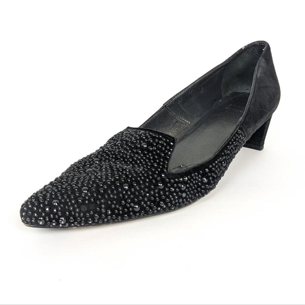 Stuart Weitzman Women’s Shoes Black Suede Studded Heeled Loafers Size 8